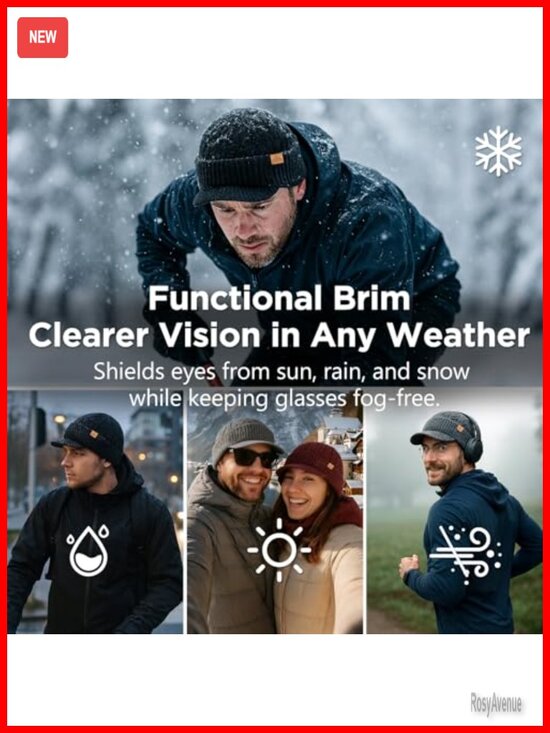 Waterproof Merino Wool Beanie with Brim Visor for Large Heads main image 5